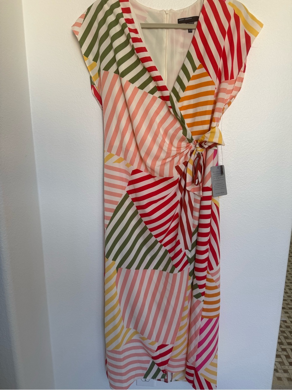 Maggy London Multi-Color Striped Wrap Dress